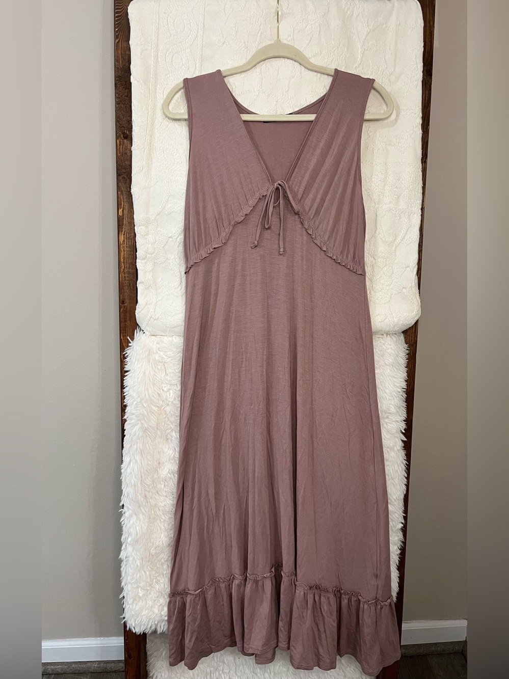 21 Saints Dusty Rose Tie-Front Ruffle Midi Dress Size Medium